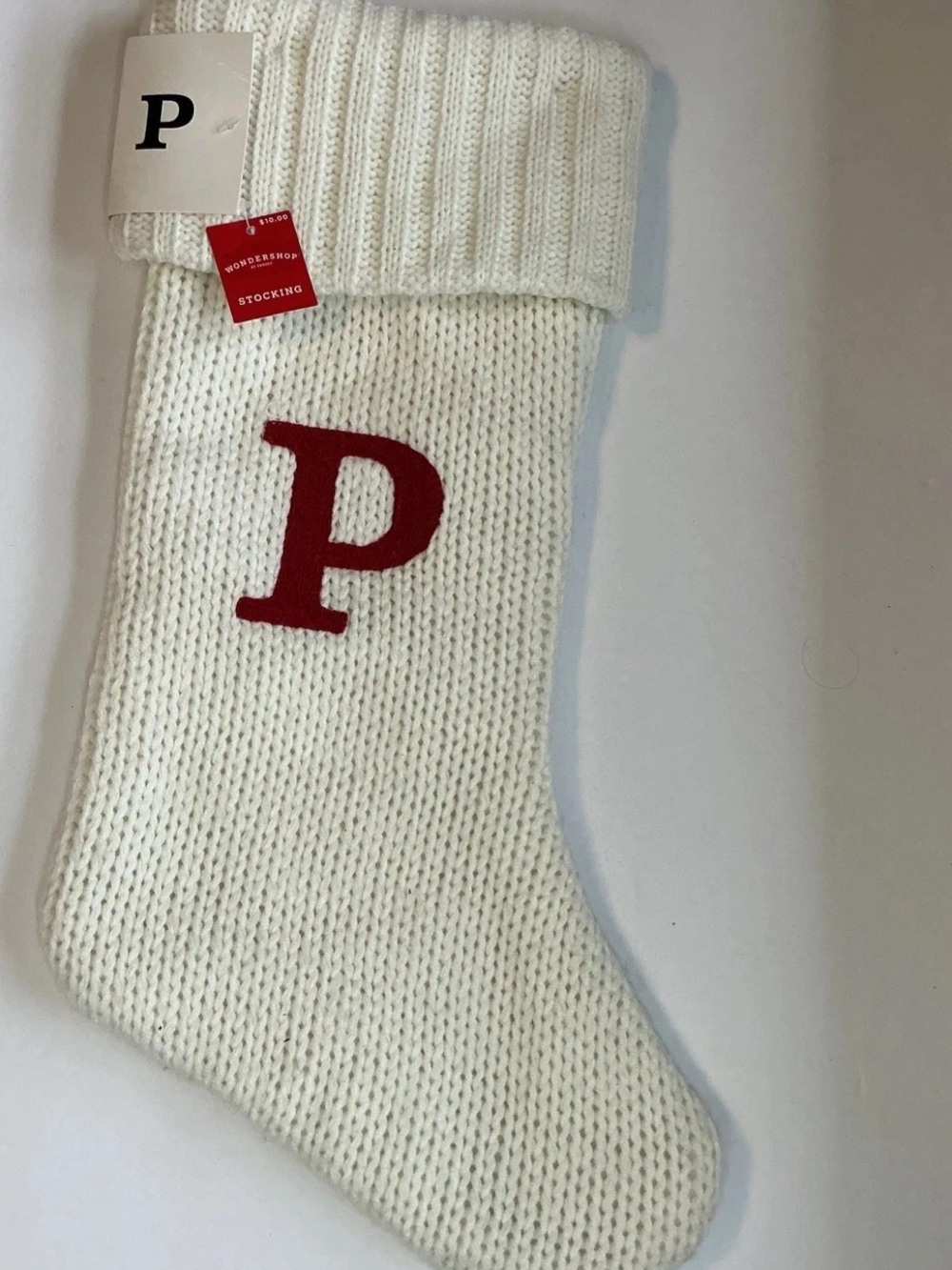 Wondershop Cream Knit Stocking with Red 'P' Accent